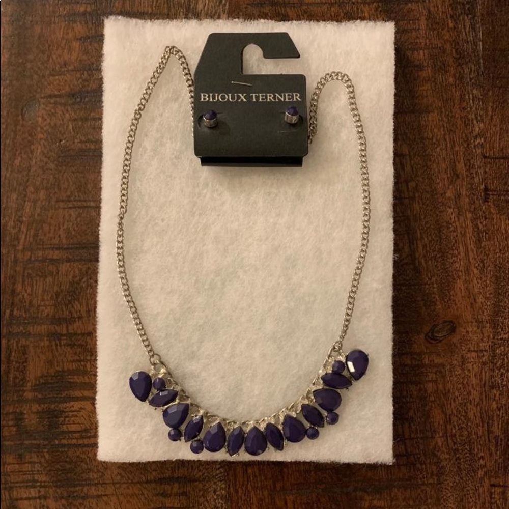 Necklace & Earrings Set: Navy Blue Stone